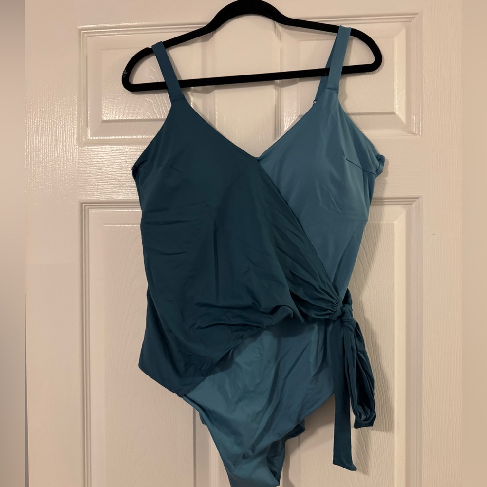 knix Two-Tone Teal Wrap One-Piece Swimsuit